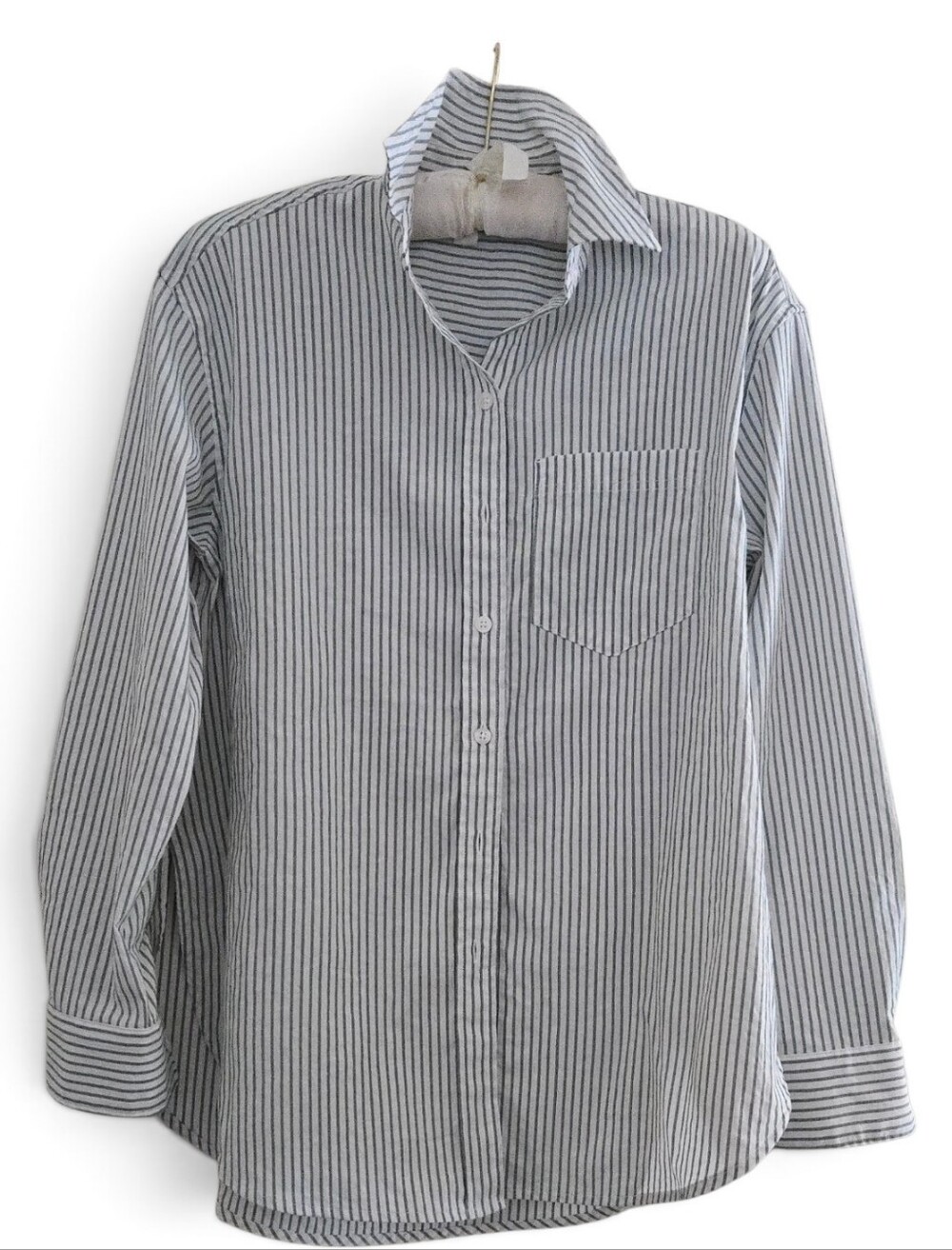 Women's Oversized Vertical Stripe Button-Up Shirt - Green/White